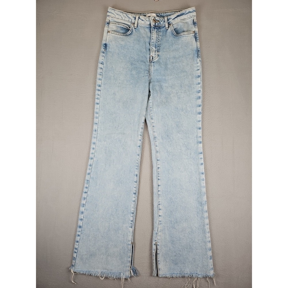 Forever 21 High Rise Stretch Light Wash Split Raw Hem Denim Jeans 28x31 Y2K BOHO
